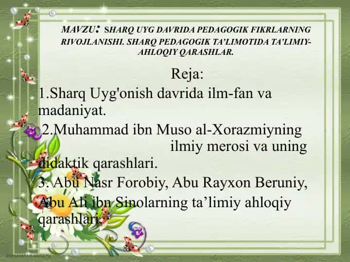 Sharq Uyg'onish Davri Pedagogik Fikrlarning Rivojlanishi