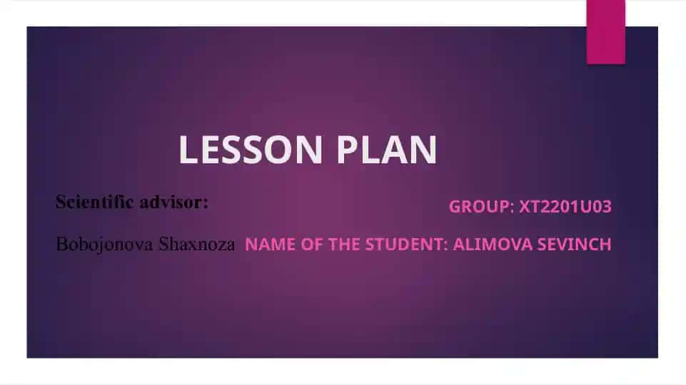 Dars rejasi (LESSON PLAN)