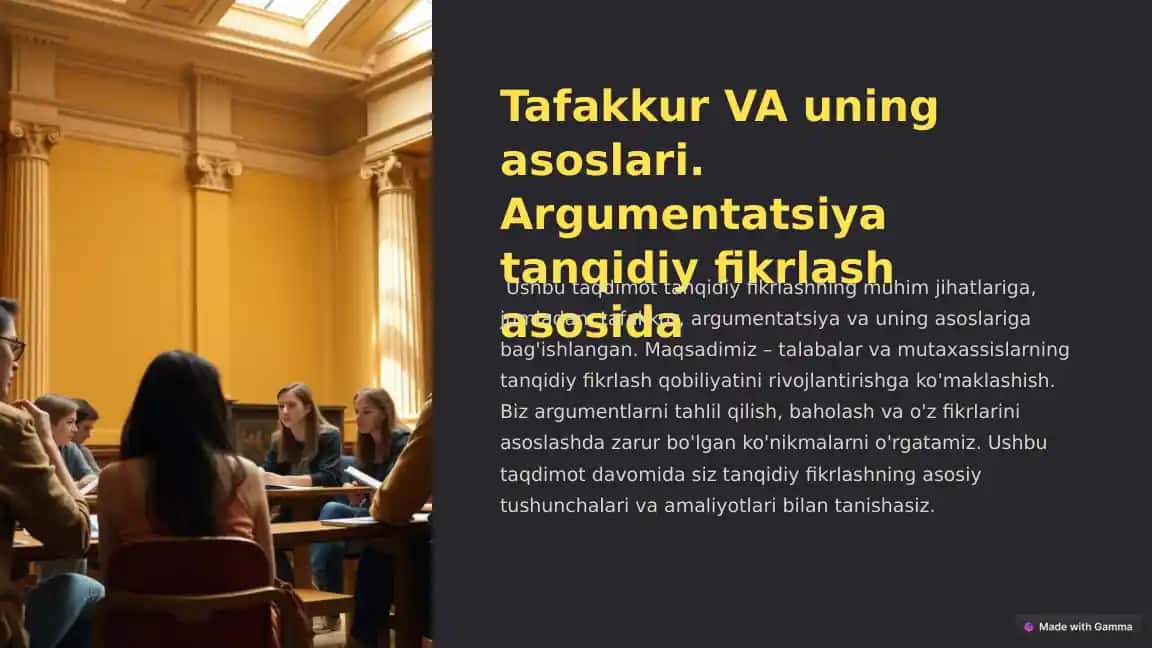 Tafakkur VA uning asoslari. Argumentatsiya tanqidiy fikrlash asosida