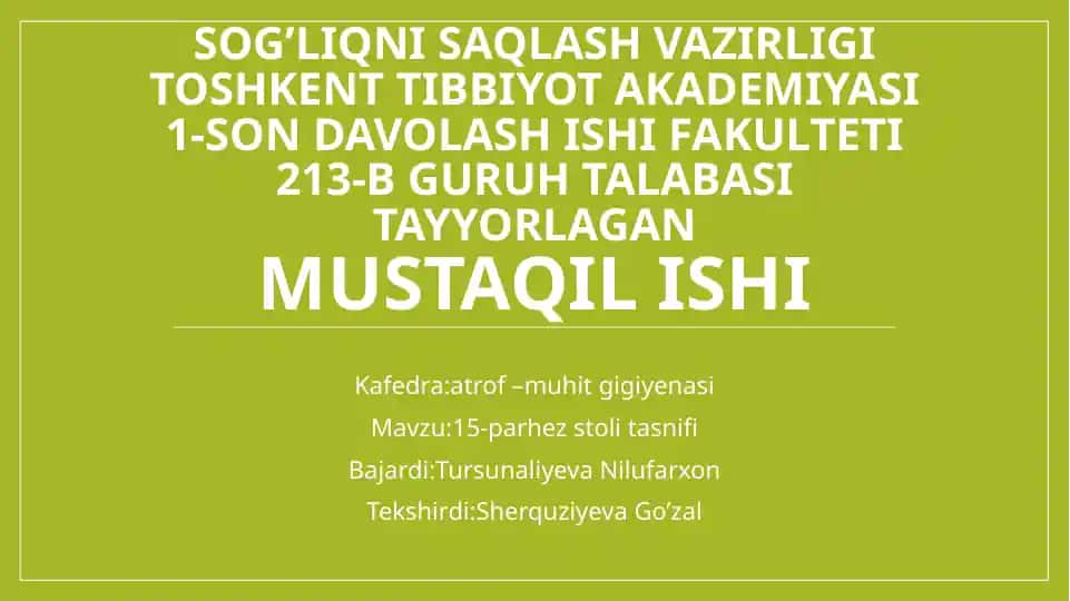15-parhez stoliga ta’rif