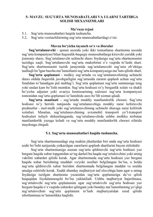 Sug'urta munosabatlari va ularni tartibga solish mexanizmlari