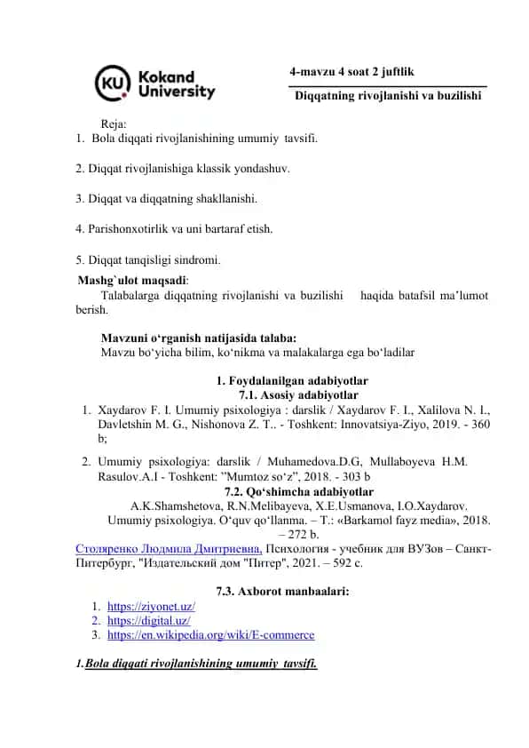 Bola diqqati rivojlanishi va buzilishi