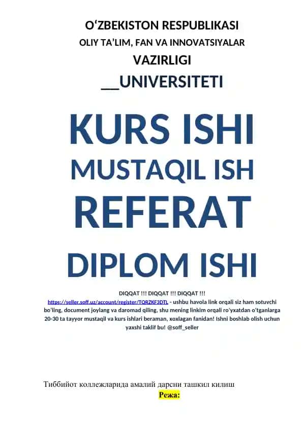 Tibbiyot kollejlari uchun amaliy dars tashkillash