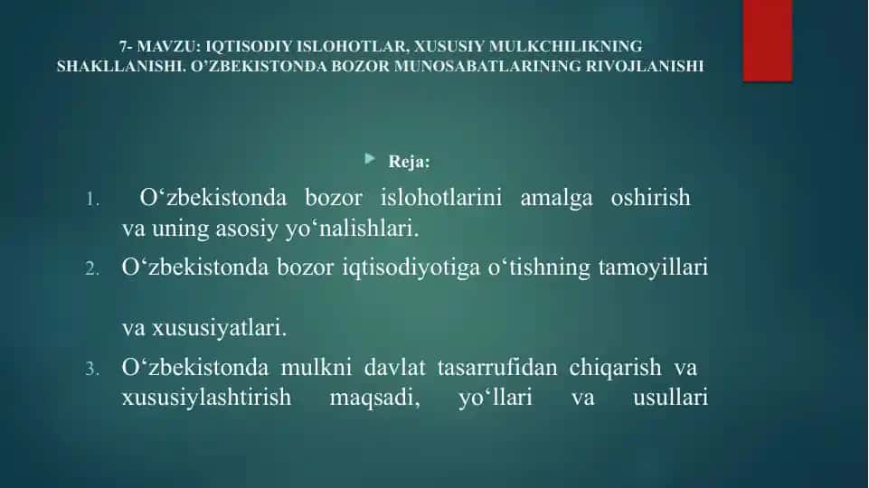 Bozor iqtisodiyotida islohotlar