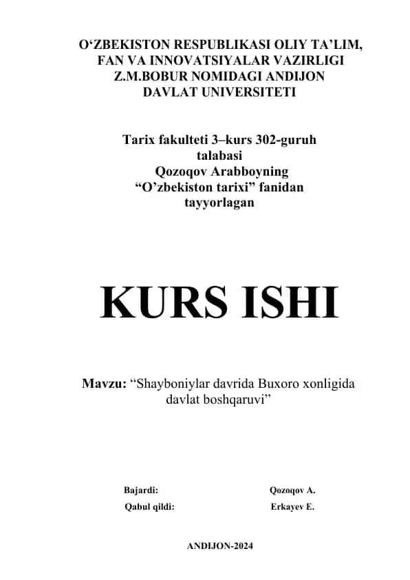 "Buxoro Xonligi va Shayboniylar Davrida Davlat Boshqaruvi"