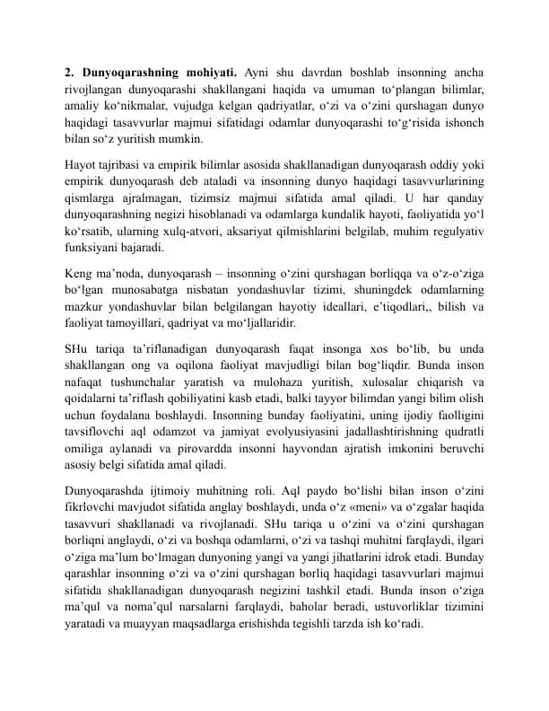 Dunyoqarashning Mohiyati