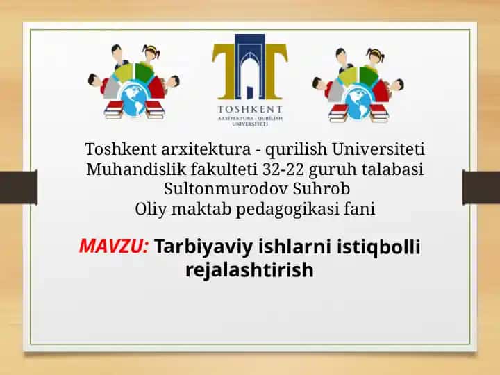 Tarbiyaviy ishlarni istiqbolli rejalashtirish