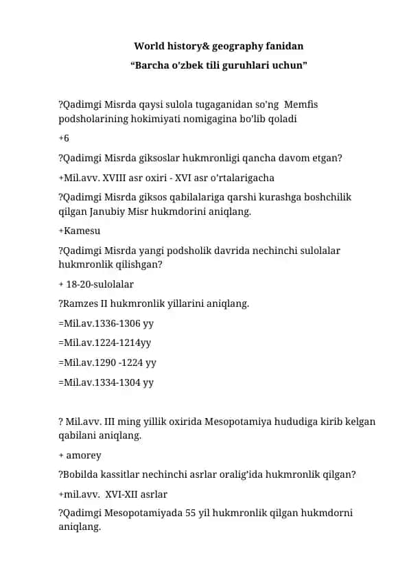 Qadimgi Misr Tarixi va Geografiyasi