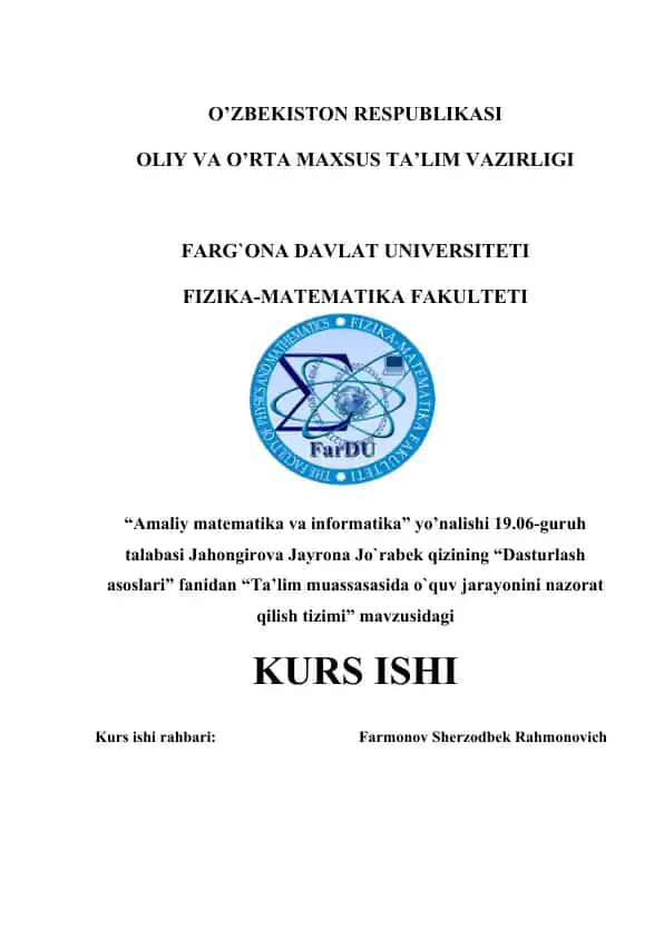 "Ta'lim muassasasida o'quv jarayonini nazorat qilish tizimi"