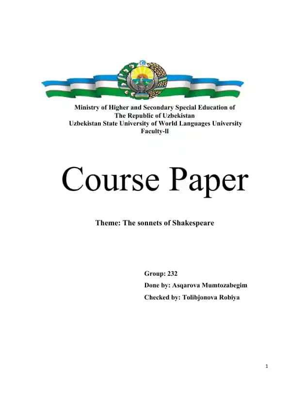 Course Paper "The sonnets of Shakespeare"