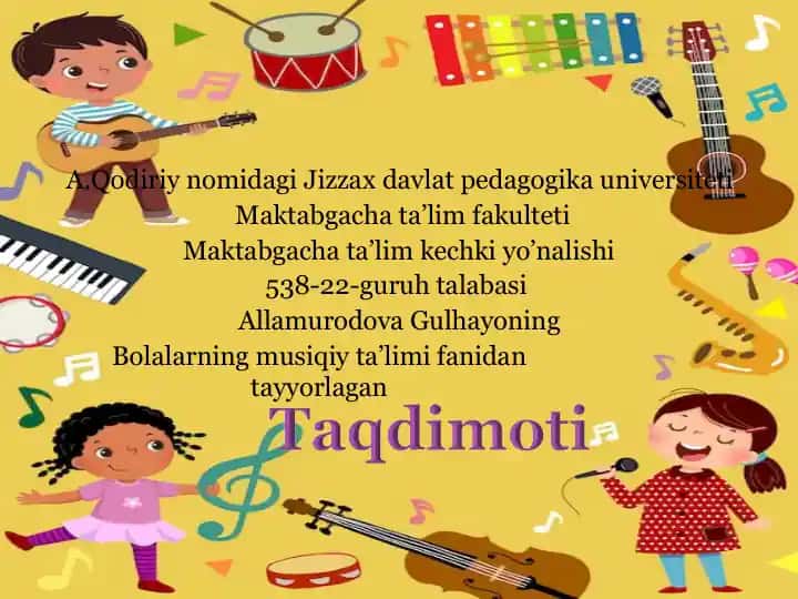 Maktabgacha ta'lim bo'yicha musiqa tarbiyasi