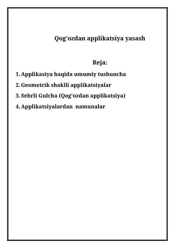 Qog’ozdan applikatsiya yasash
