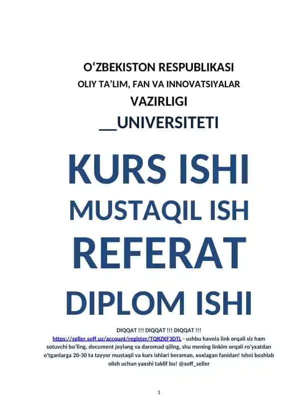 O‘ZBEKISTON RESPUBLIKASI OLIY TA’LIM, FAN VA INNOVATSIYALAR VAZIRLIGI UNIVERSITETI
