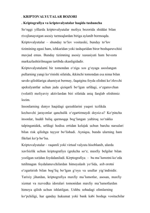 Kriptovalyutalar bozori