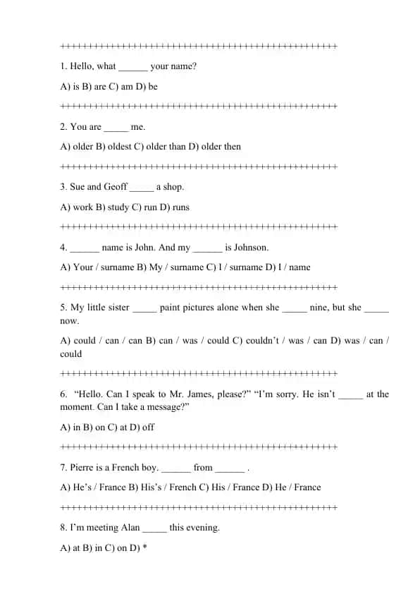 English Grammar Quiz