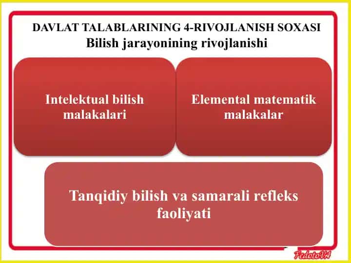 Davlat talabalarining 4-rivojlanish soxasi: Bilish jarayonining rivojlanishi