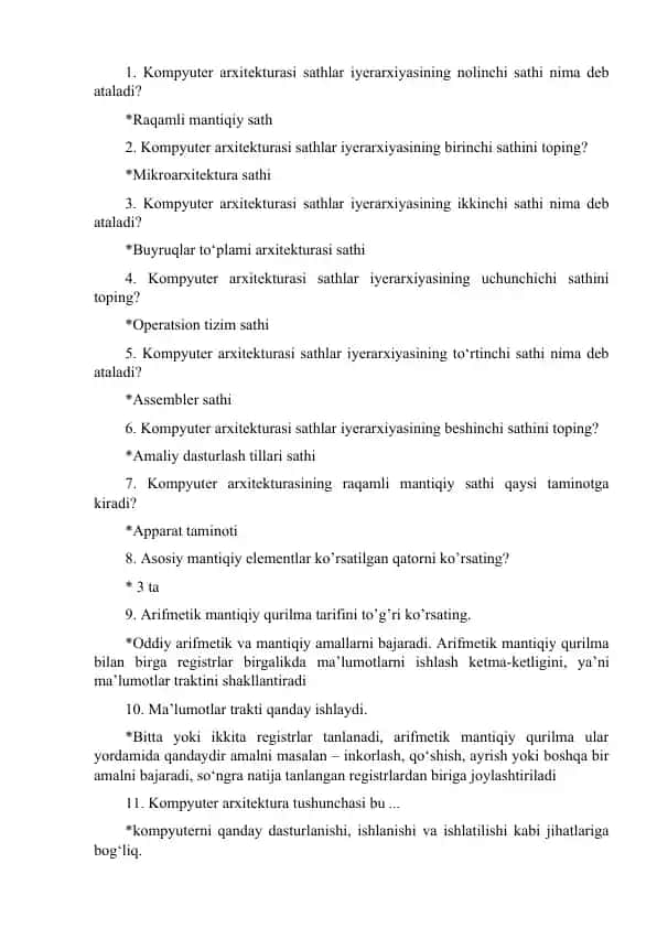 Kompyuter arxitekturasi sathlar iyerarxiyasi