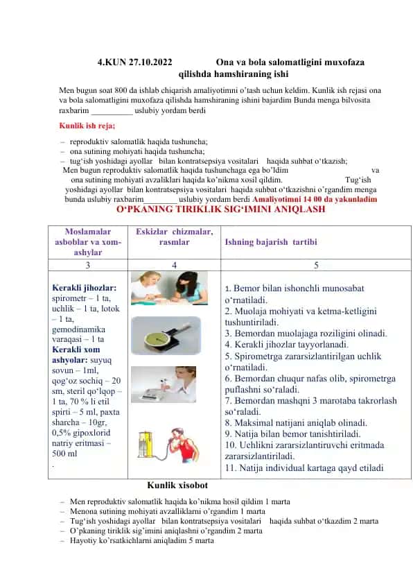 Ona va bola salomatligini muxofaza qilishda hamshiraning ishi