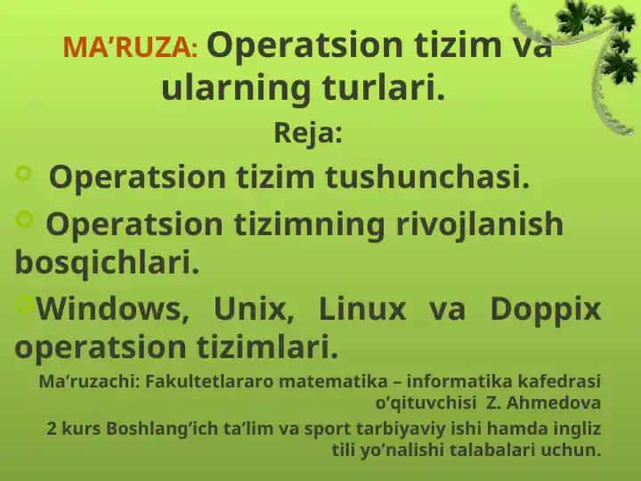 Operatsion tizim vaularning turlari