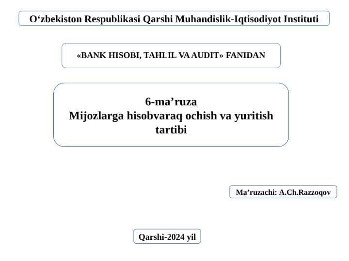 BANK HISOBI, TAHLIL VA AUDIT