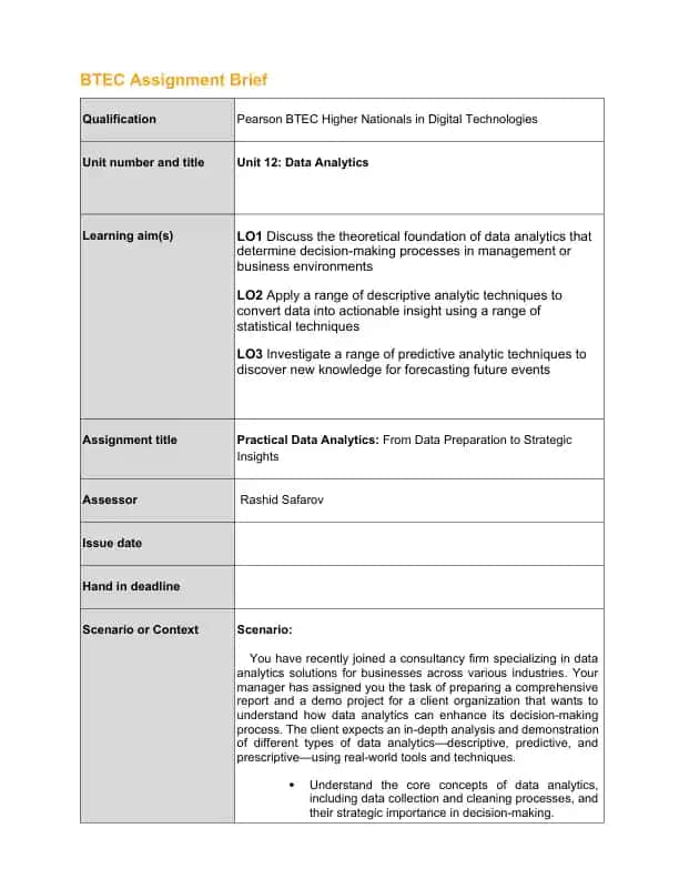 BTEC Assignment Brief