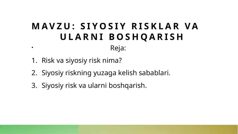 Siyosiy risklar va ularni boshqarish