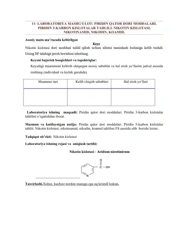 Nikotin kislotasi tahlili