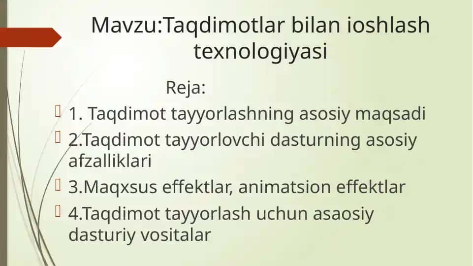 Taqdimotlar bilan ishlash texnologiyasi