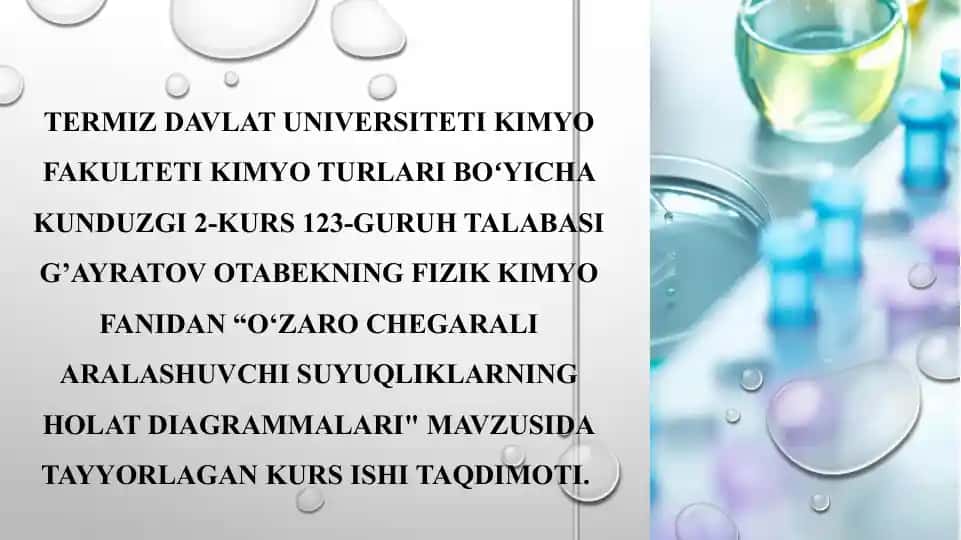 "O‘zarochegarali aralashuvchi suyuqliklarning holat diagrammalari"