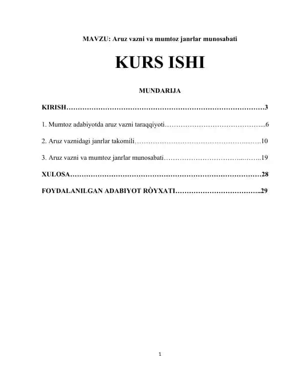 Aruz vazni va mumtoz janrlar munosabati