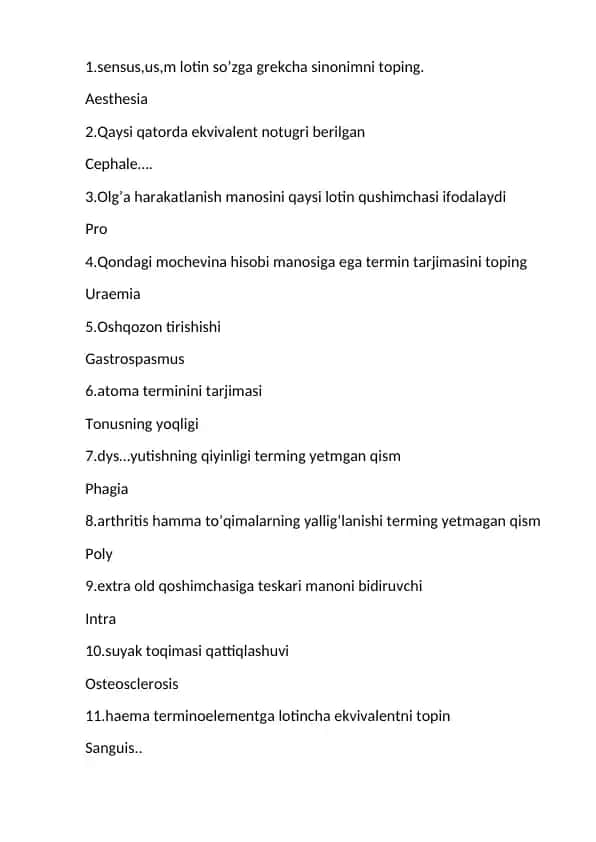 Medical Terminology Sinonimlari