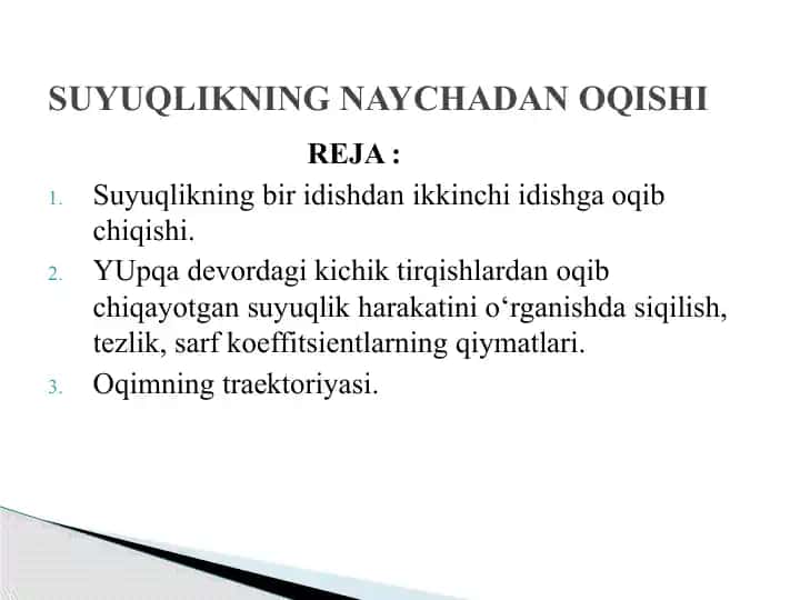 Suyuqlikning bir idishdan ikkinchi idishga oqib chiqishi.