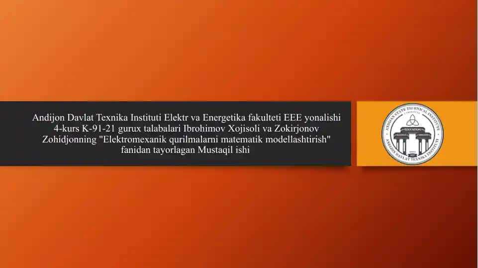 Elektromexanik qurilmalarni matematik modellashtirish