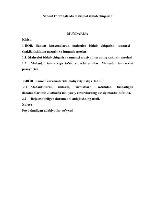 Sanoat korxonalarda mahsulot ishlab chiqarish