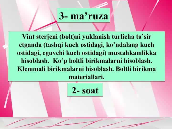 Vint sterjeni mustahkamlikka hisoblash