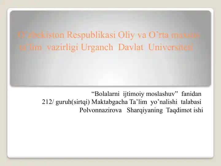Bolalarni ijtimoiy moshlashuv fanidan darslik