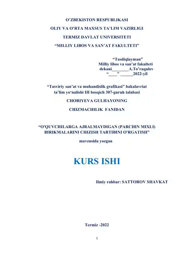 O'quvchilarga ajralmaydigan birikmalarini chizish tartibini o'rgatish