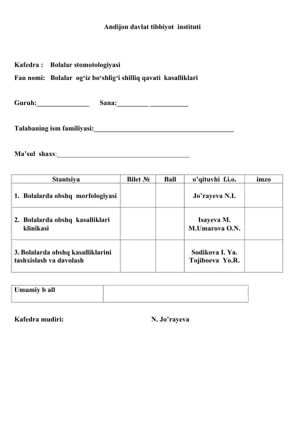 Bolalar og‘iz bo‘shlig‘i shilliq qavati kasalliklari