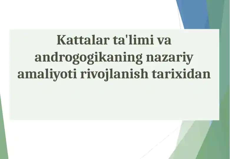 Kattalar ta'limi va androgogikaning nazariy amaliyoti rivojlanish tarixidan