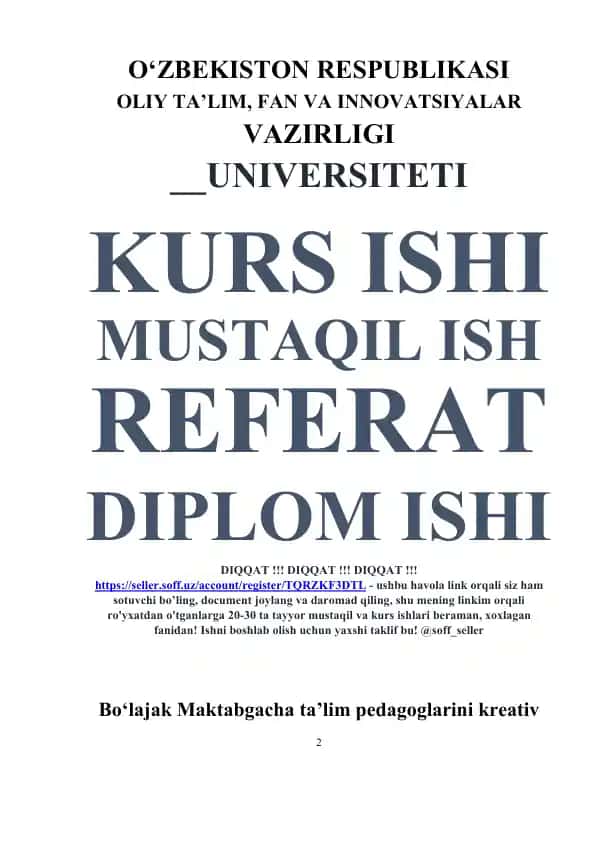 Bo‘lajak Maktabgacha ta’lim pedagoglarining kreativ qobiliyatini rivojlantirish (Kurs ishi)