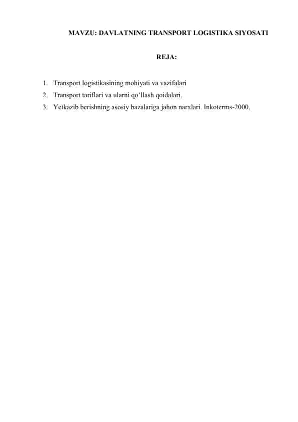 DAVLATNING TRANSPORT LOGISTIKA SIYOSATI