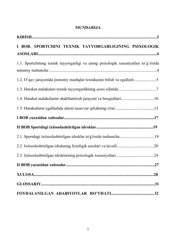 SPORTCHINI TEXNIK TAYYORGARLIGINING PSIXOLOGIK ASOSLARI