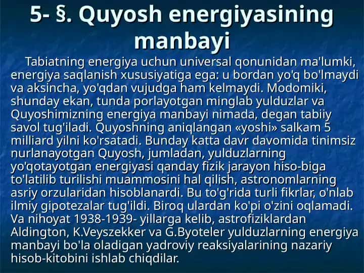 Quyosh energiyasining manbai
