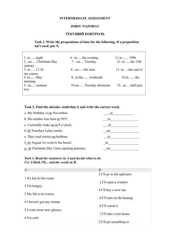 INTERMEDIATE ASSESSMENT