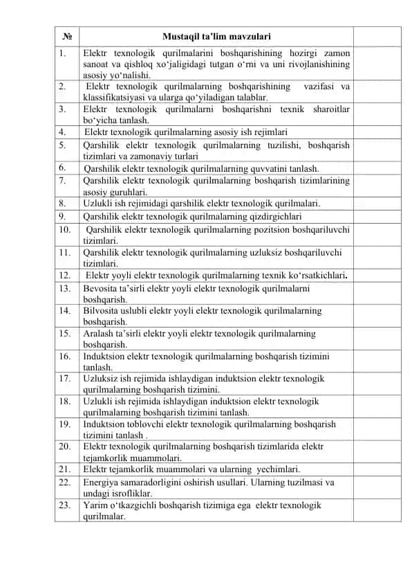 Elektr texnologik qurilmalar boshqarish asoslari