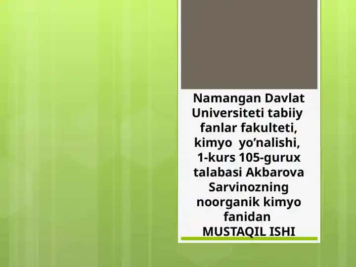 Noorganik kimyo fanidan MUSTAQIL ISHI