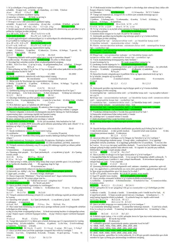 Biologiya Test Savollari