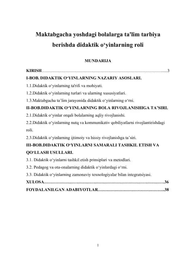 Maktabgacha yoshdagi bolalarga ta'lim tarbiya berishda didaktik o‘yinlarning roli