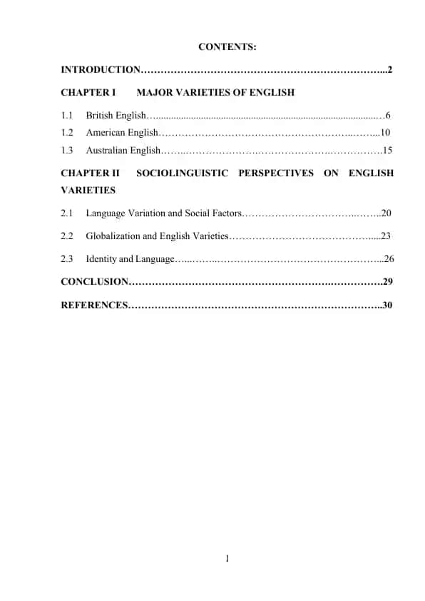 English Varieties and Sociolinguistic Perspectives (Course Paper)