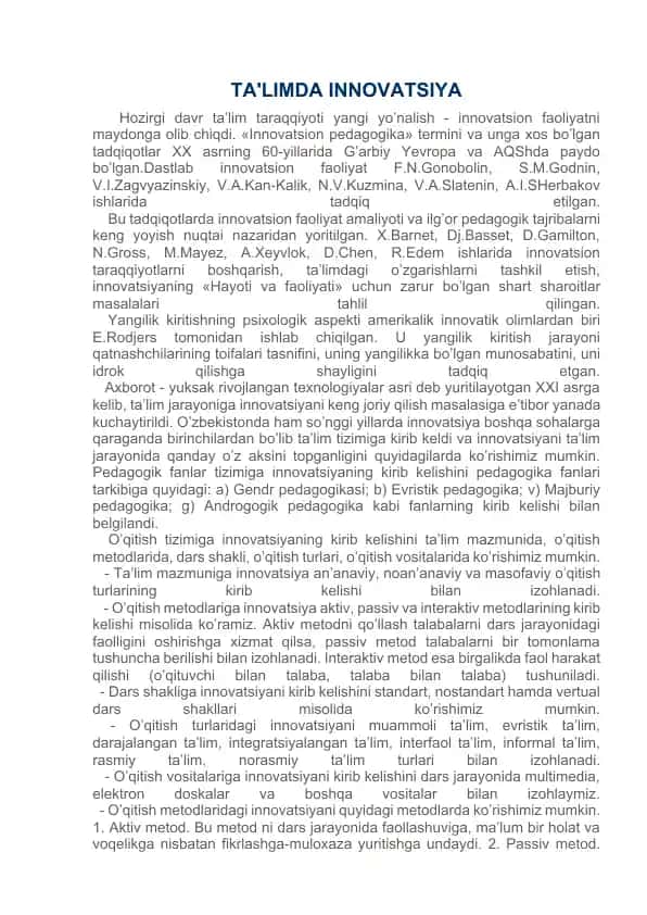 Ta'limda innovatsiya va boshlang‘ich maktabda integratsiyalashgan ta’lim